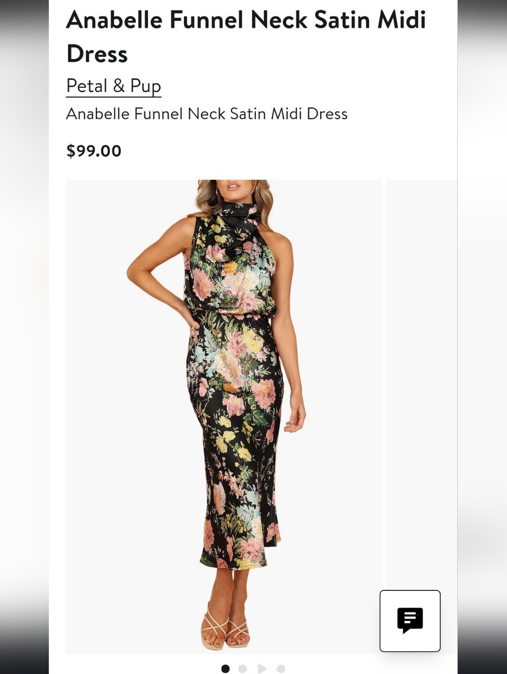 Satin Black Floral Midi Dress Funnel High Neckline | Size XL | Petal & Pup